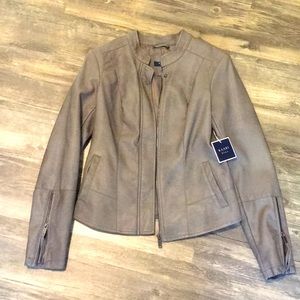 KAARI blue Faux Leather Jacket